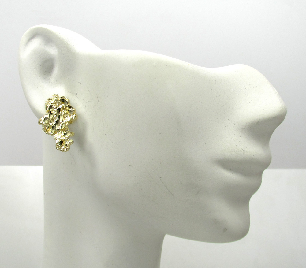 10k yellow gold diamond cut medium nugget earrings - Image 6