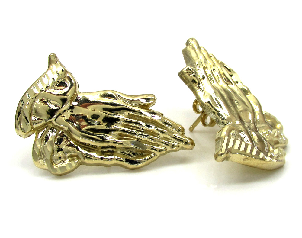 10k yellow gold small praying hand earrings