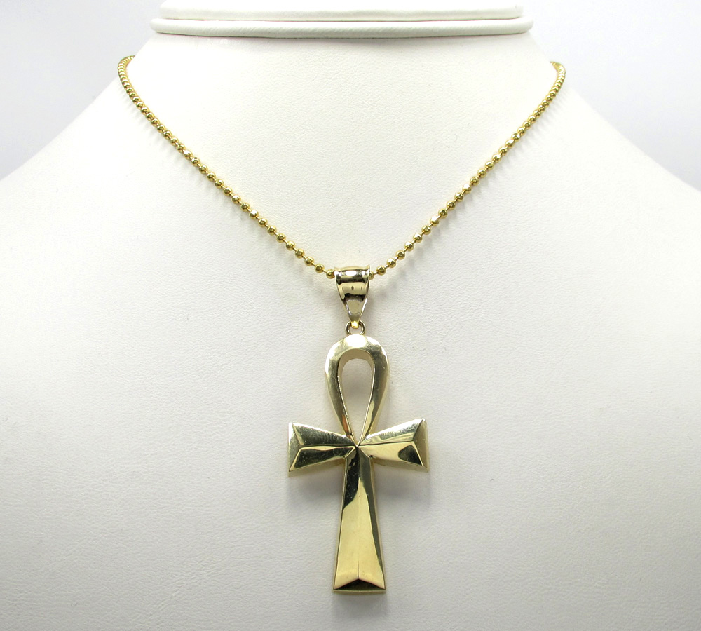 10k yellow gold ankh large cross