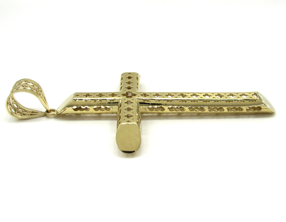 10k yellow gold large carved out hollow tube cross