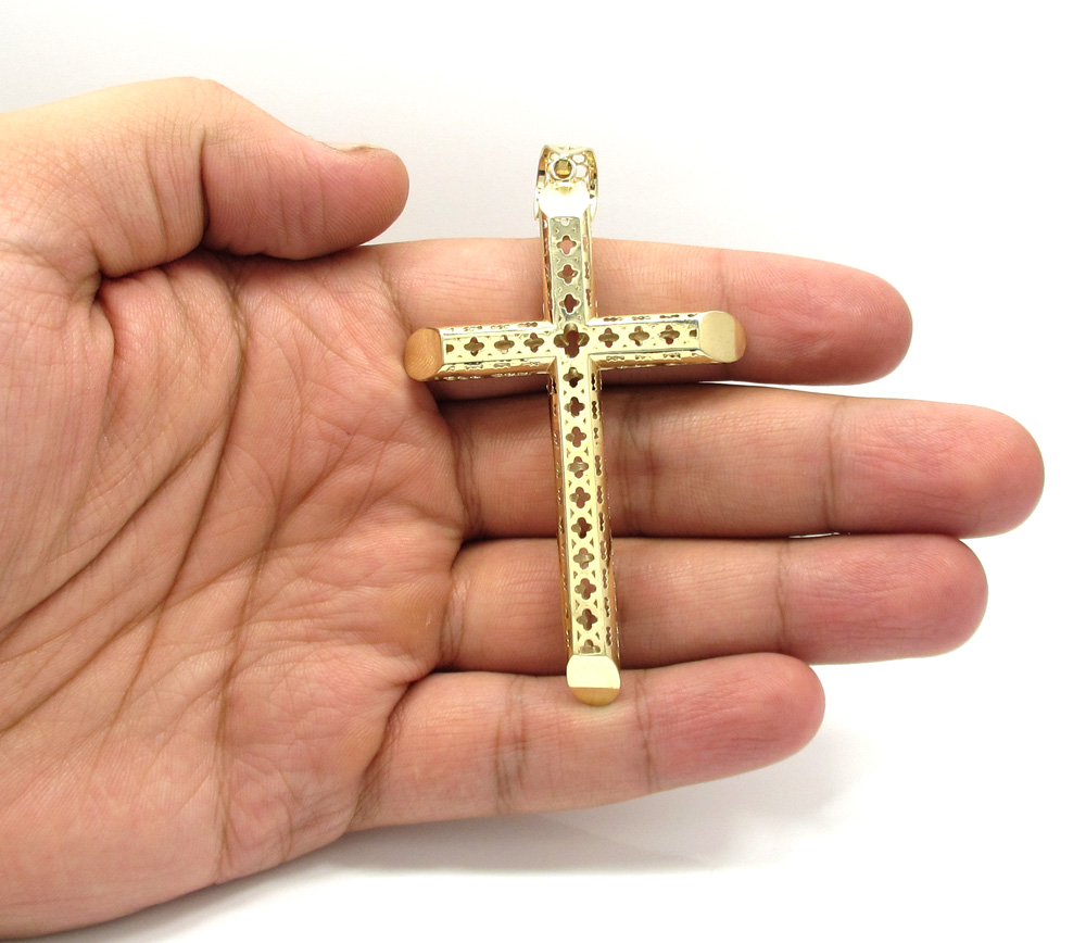 10k yellow gold large carved out hollow tube cross