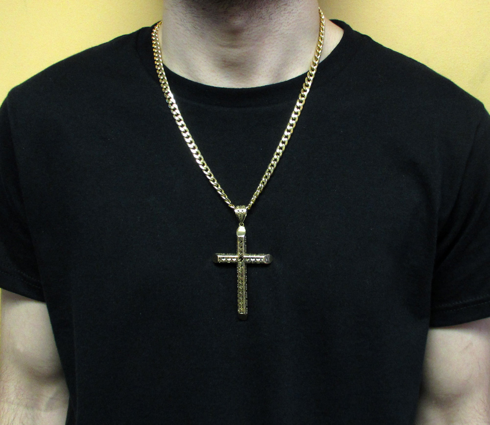 10k yellow gold large carved out hollow tube cross - Image 5