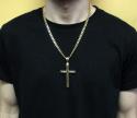 10k yellow gold large carved out hollow tube cross