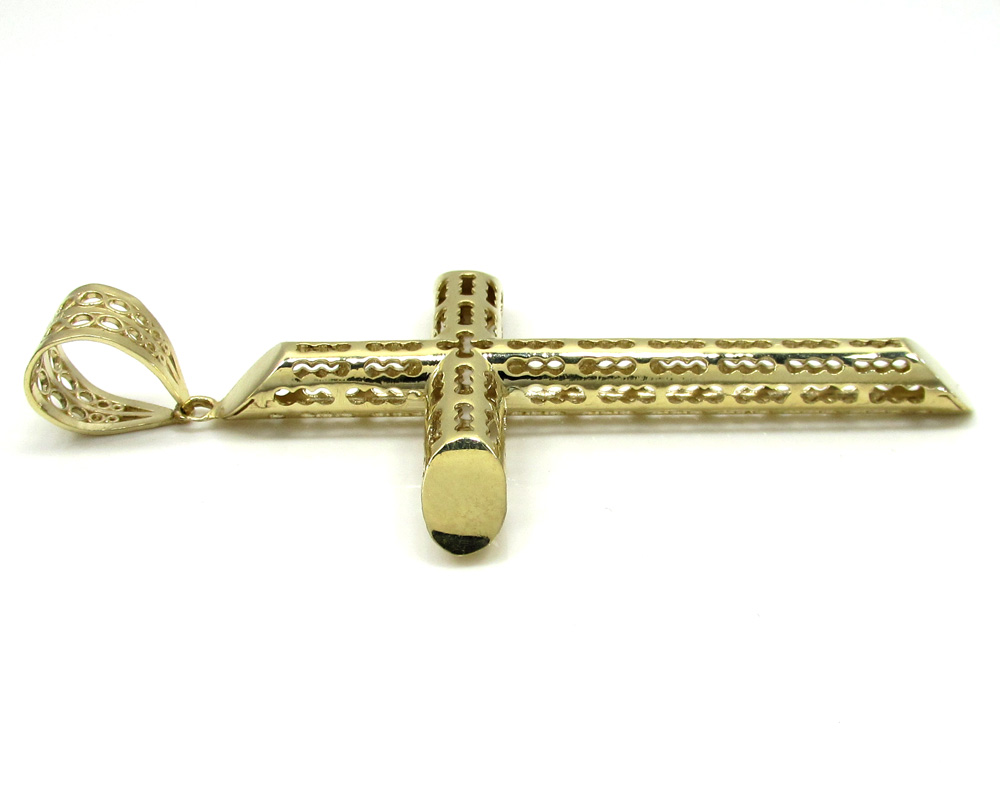 10k yellow gold medium carved out hollow tube cross