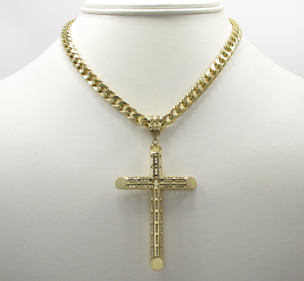 10k yellow gold medium carved out hollow tube cross - Image 6
