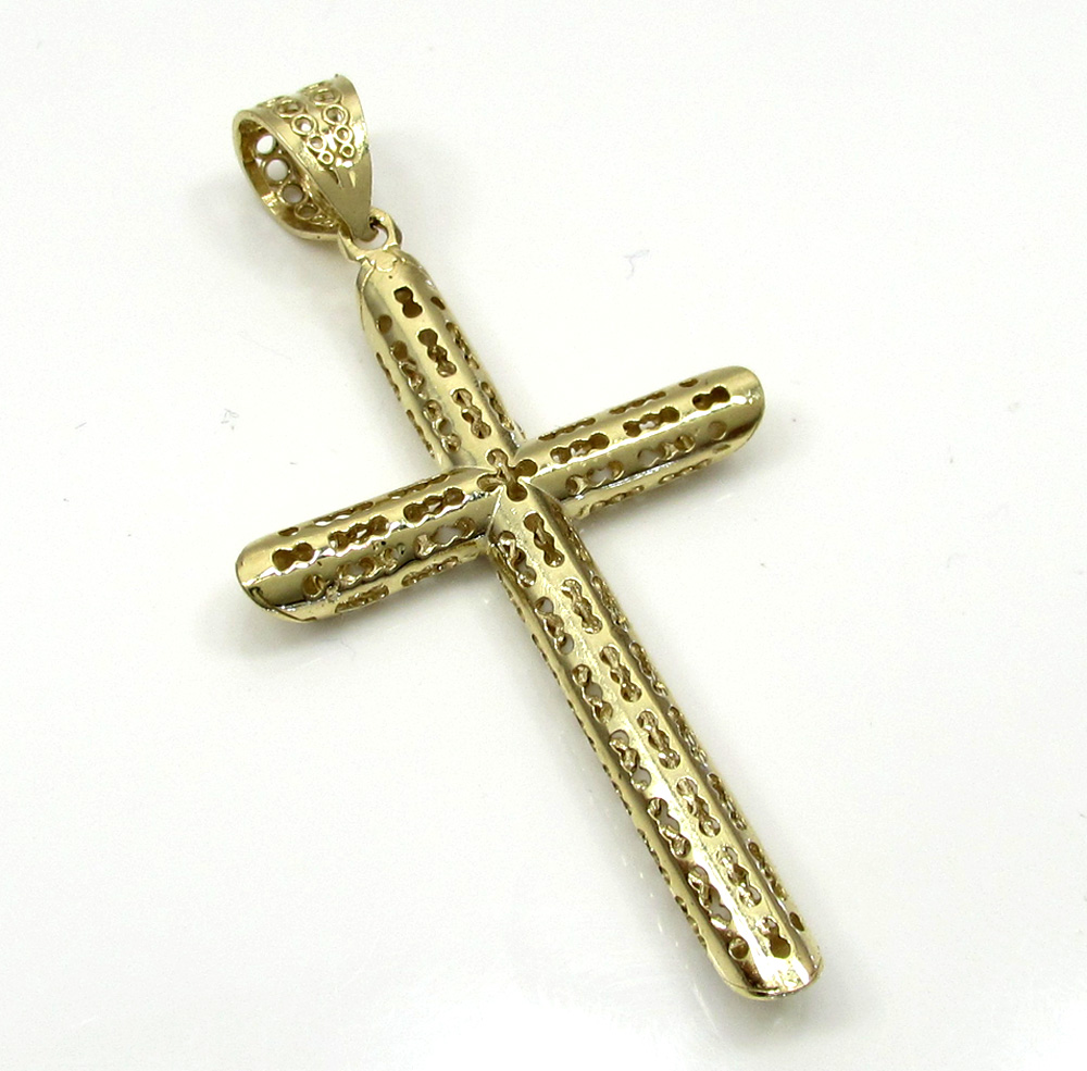 10k yellow gold small carved out hollow tube cross - Image 2