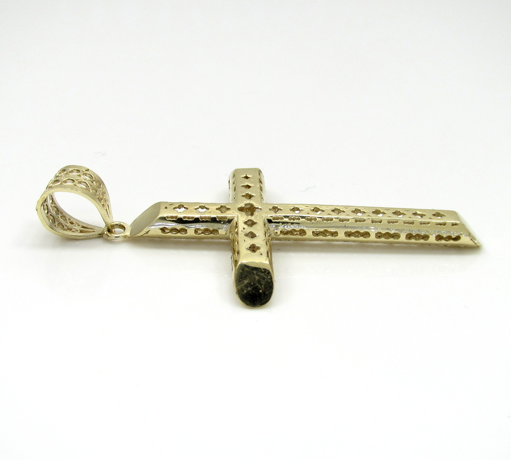 10k yellow gold small carved out hollow tube cross - Image 3