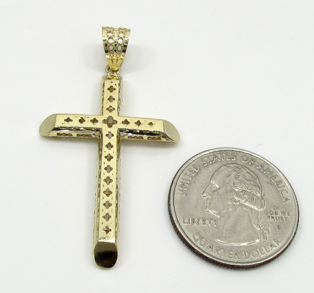 10k yellow gold small carved out hollow tube cross - Image 4