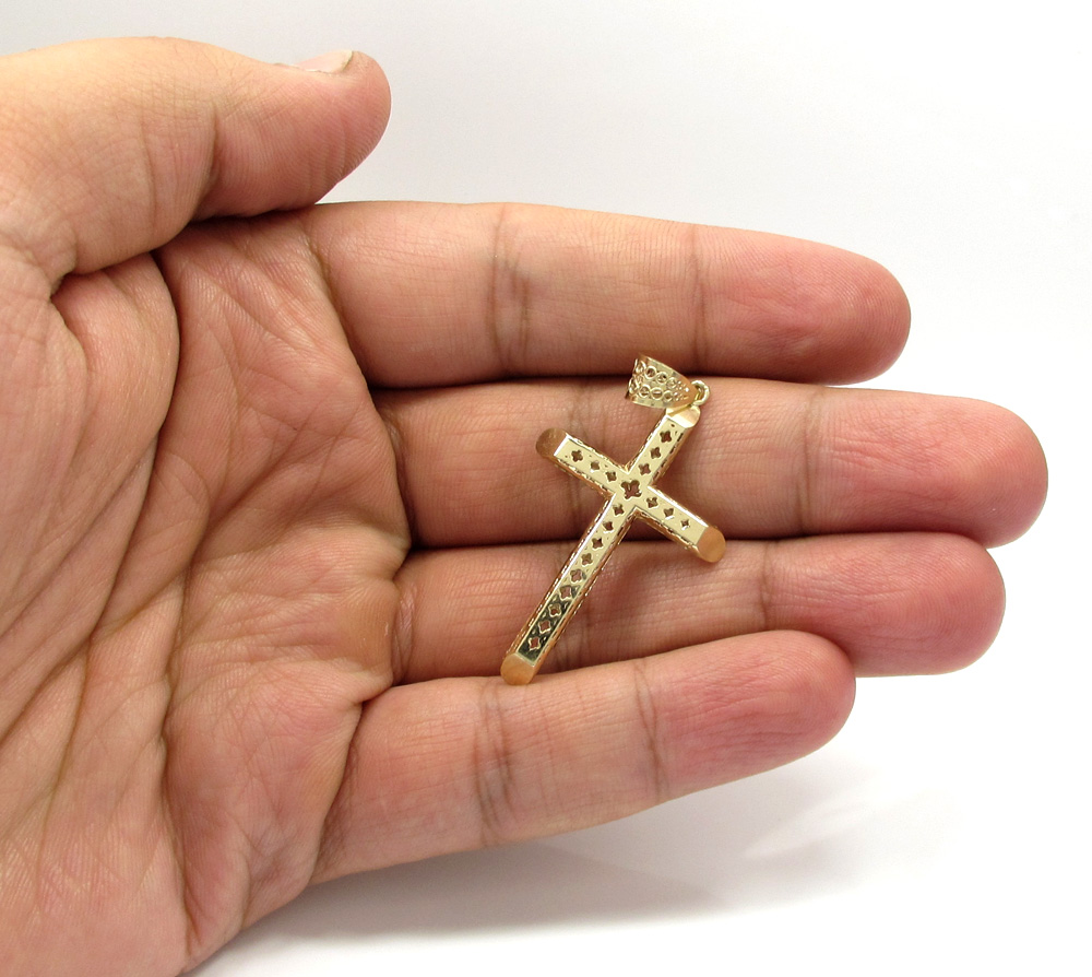 10k yellow gold small carved out hollow tube cross - Image 5