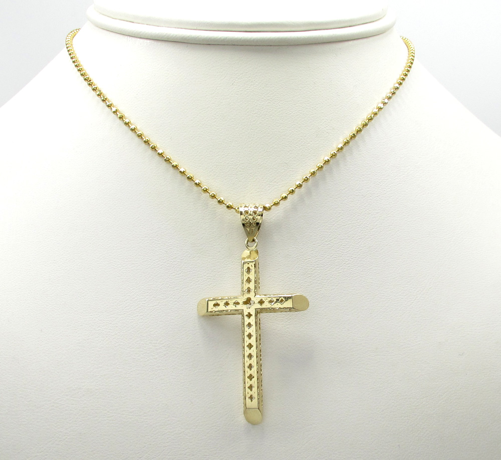10k yellow gold small carved out hollow tube cross