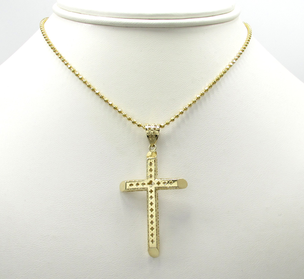 10k yellow gold small carved out hollow tube cross - Image 6