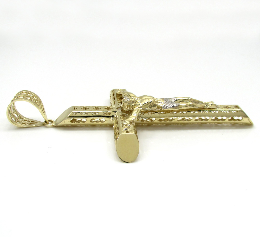 10k yellow gold large carved out hollow tube jesus cross