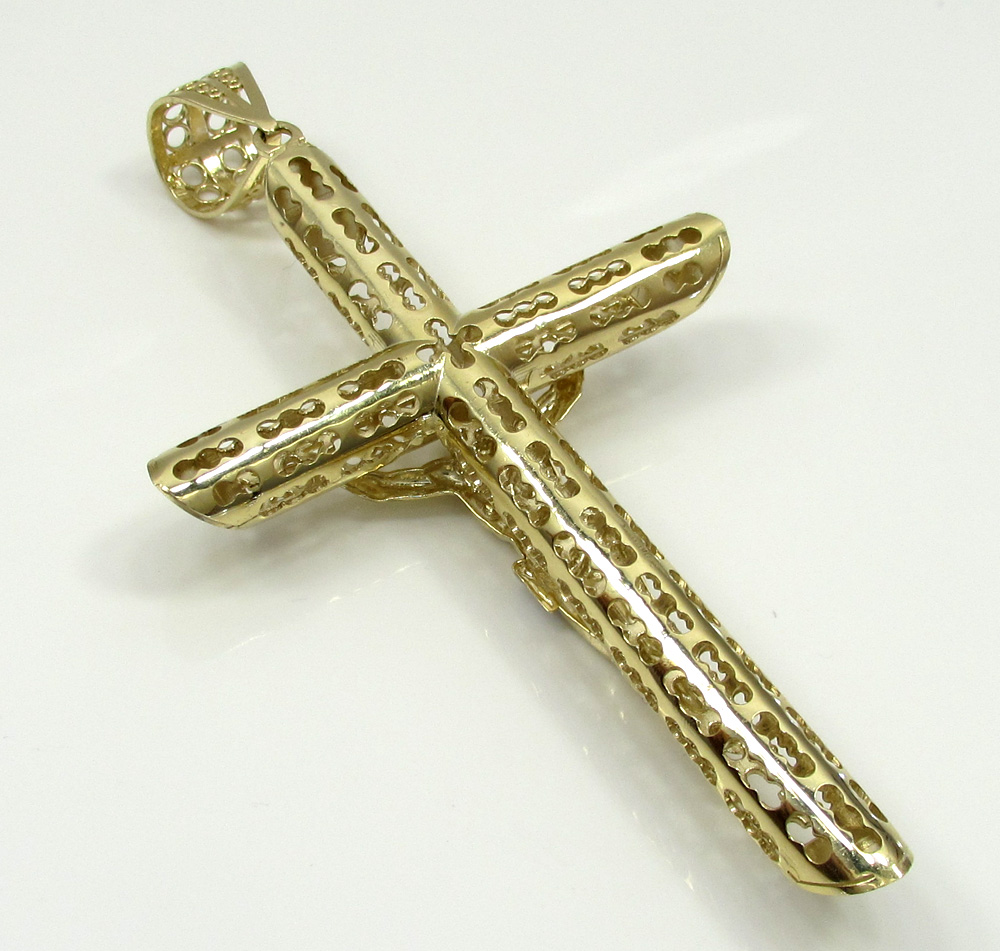 10k yellow gold large carved out hollow tube jesus cross - Image 4