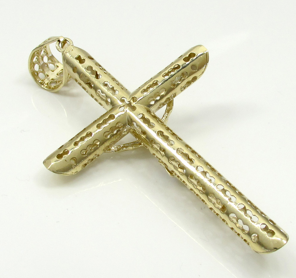 10k yellow gold large carved out hollow tube jesus cross - Image 2
