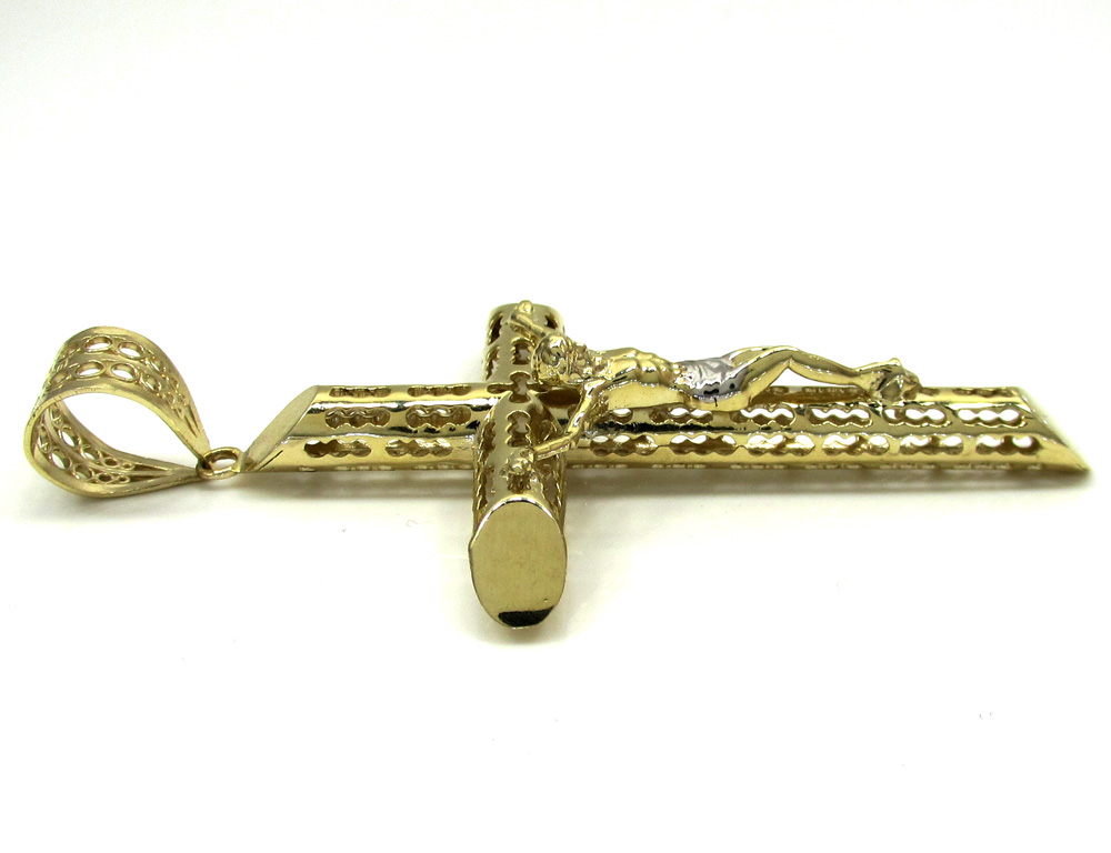 10k yellow gold large carved out hollow tube jesus cross - Image 4