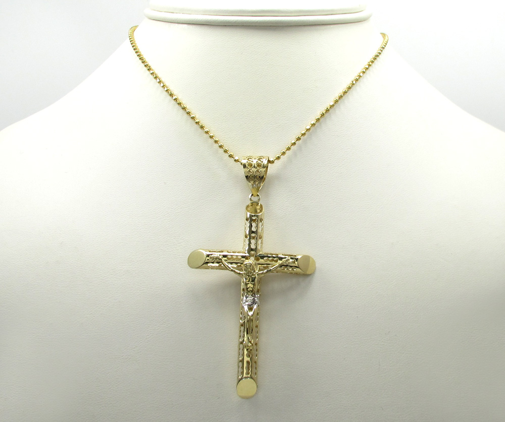 10k yellow gold large carved out hollow tube jesus cross