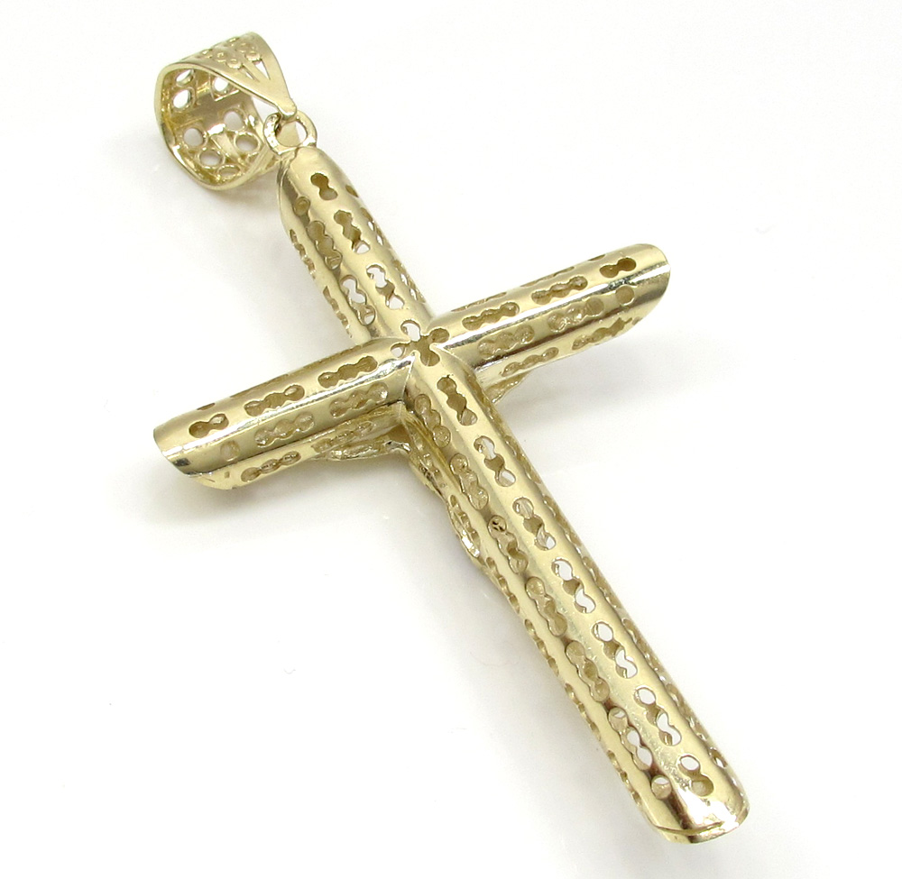 10k yellow gold medium carved out hollow tube jesus cross - Image 2