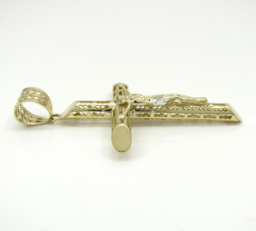 10k yellow gold medium carved out hollow tube jesus cross