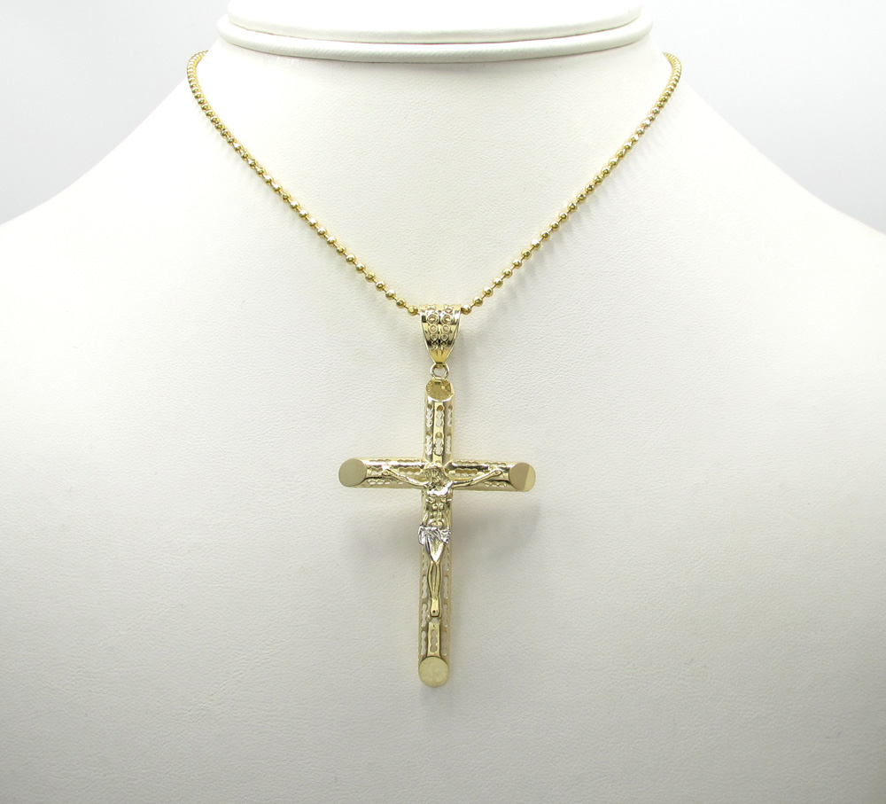 10k yellow gold medium carved out hollow tube jesus cross - Image 7