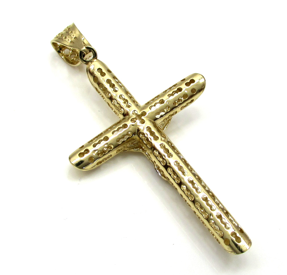 10k yellow gold small carved out hollow tube jesus cross - Image 2