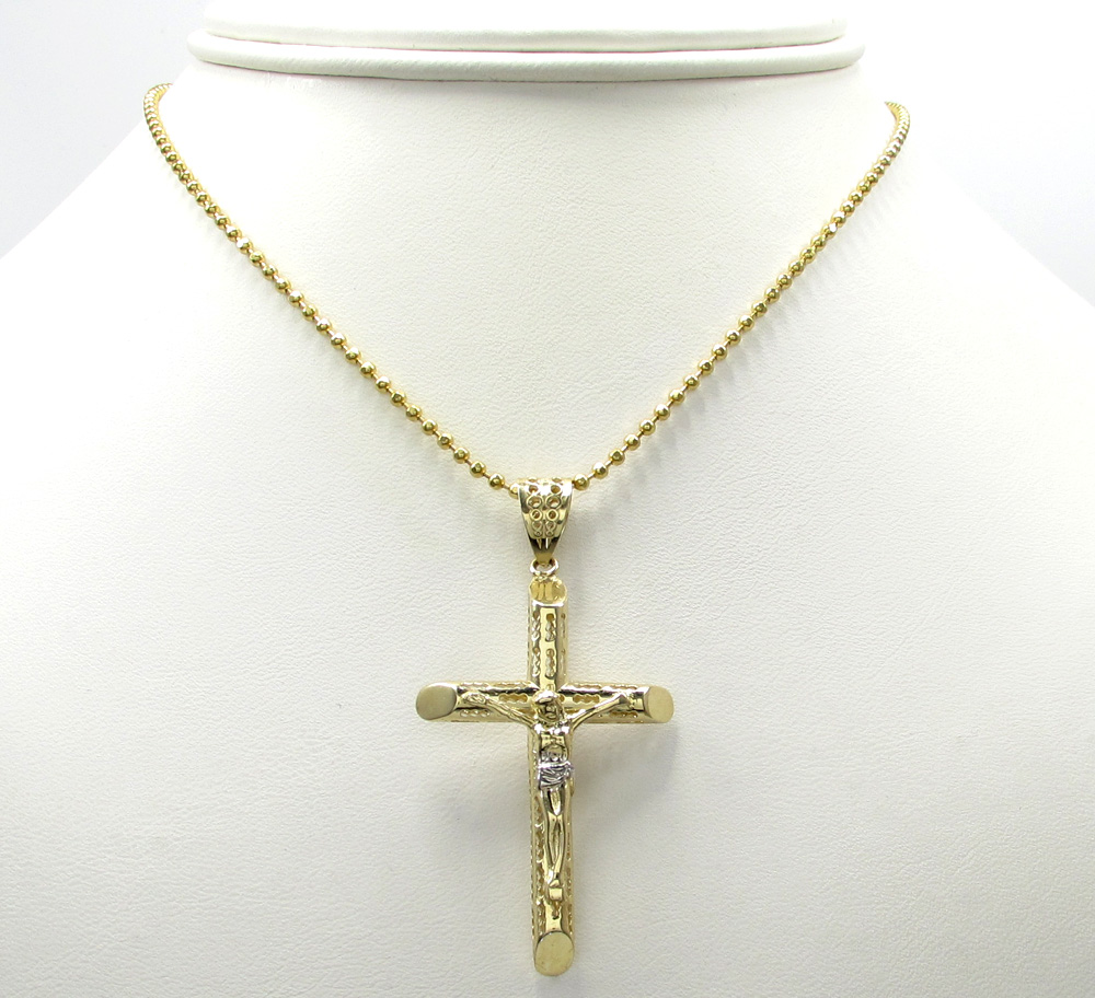 10k yellow gold small carved out hollow tube jesus cross