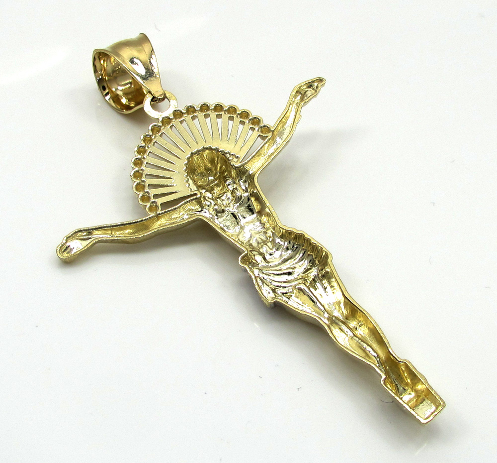 10k yellow gold hanging jesus large cross - Image 2
