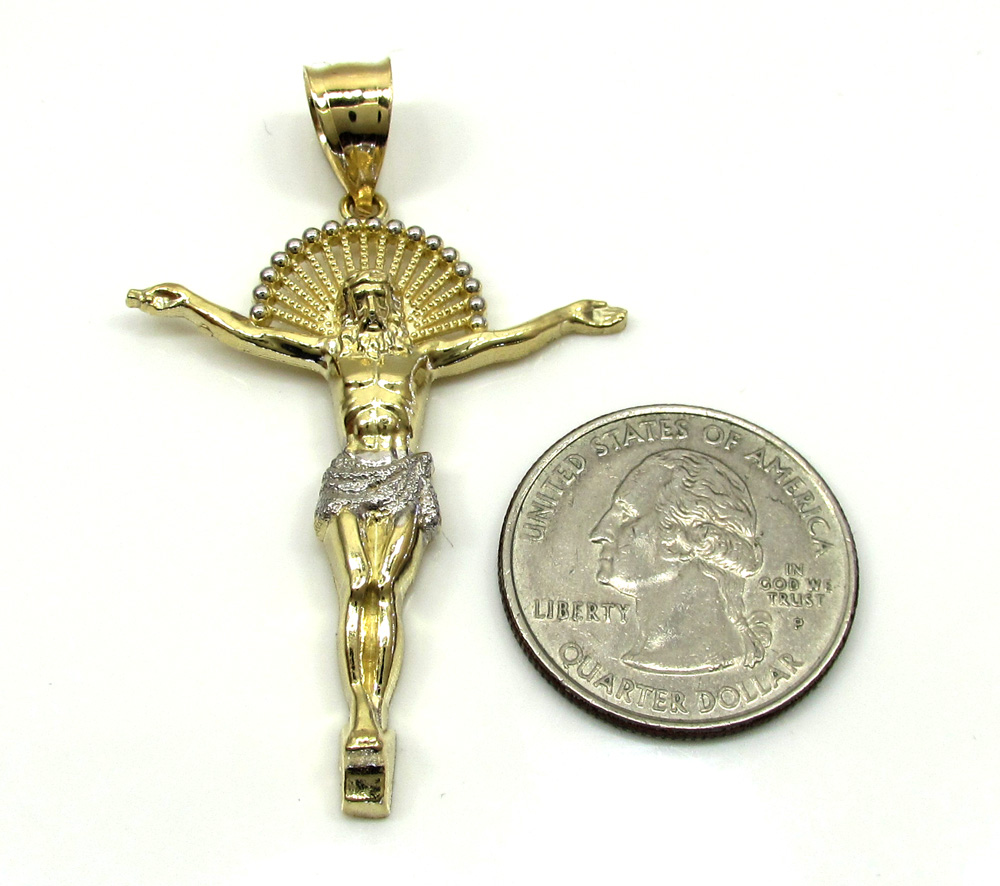 10k yellow gold hanging jesus large cross - Image 3