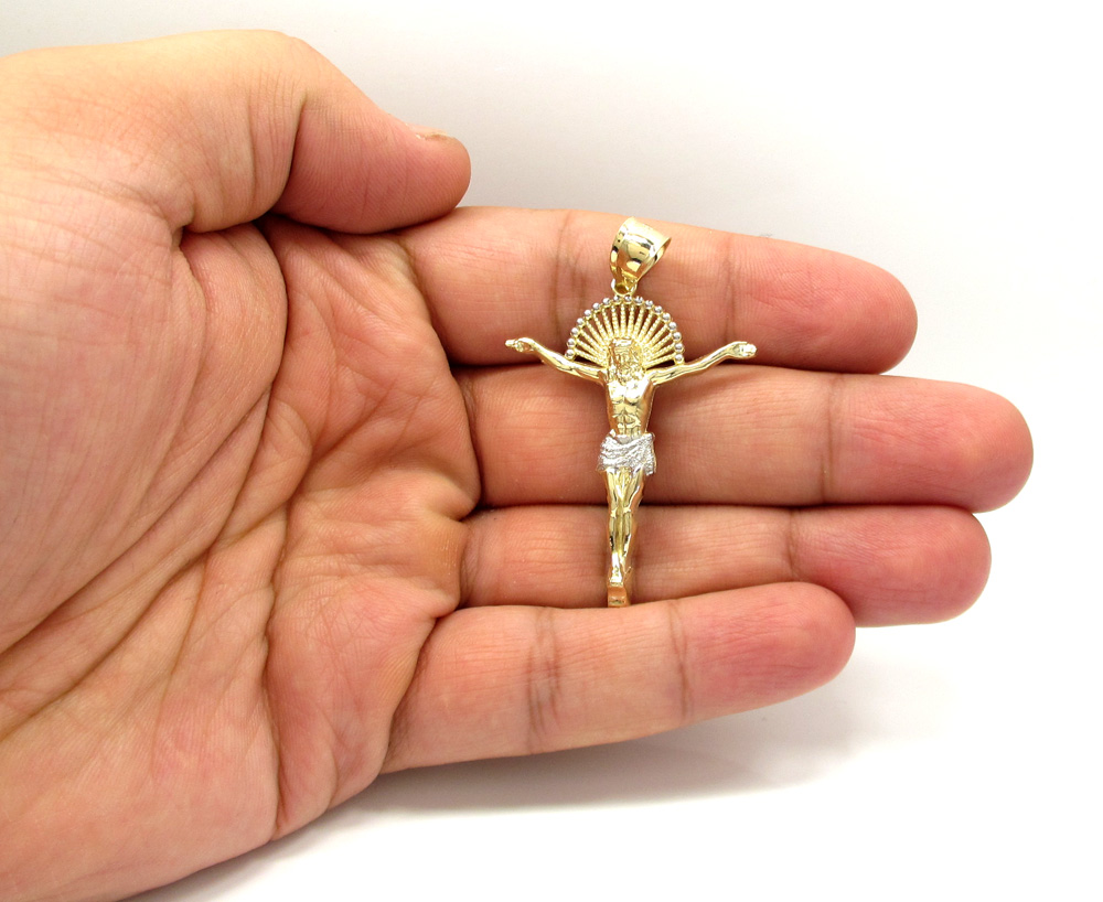 10k yellow gold hanging jesus large cross - Image 5