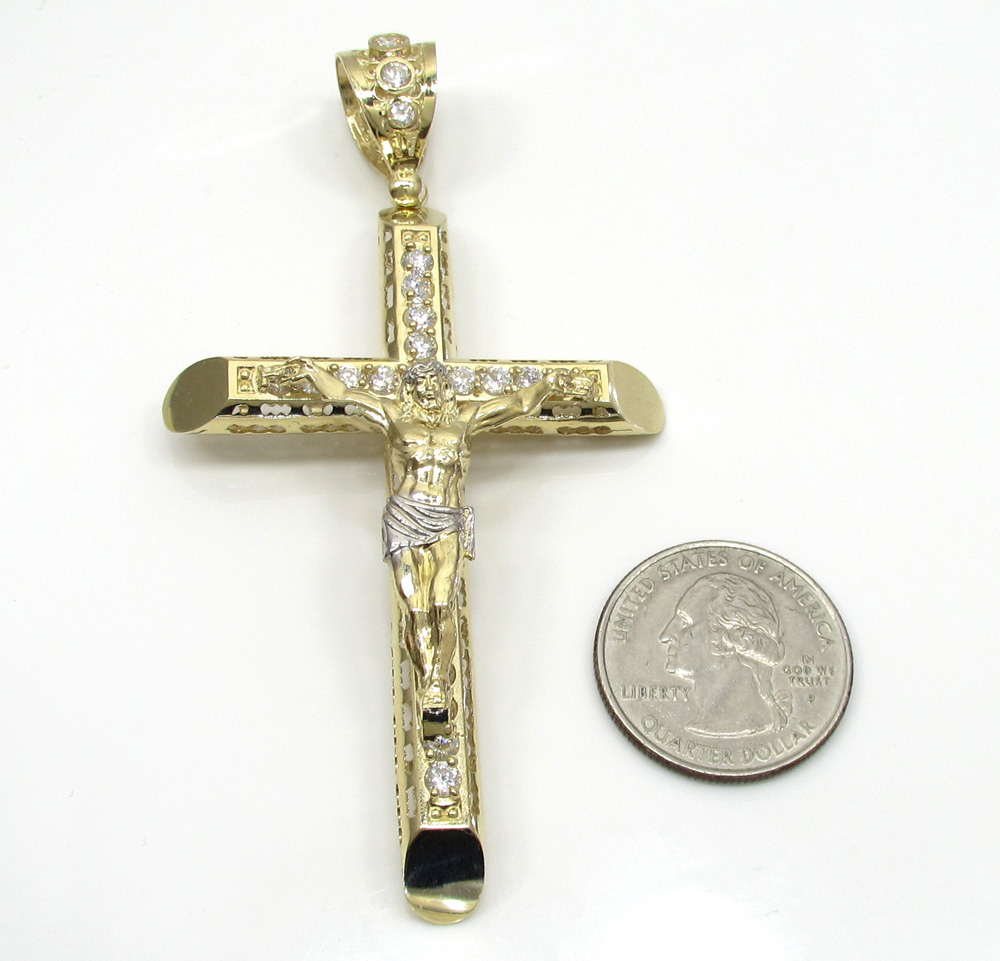 10k yellow gold cz medium jesus cross - Image 2