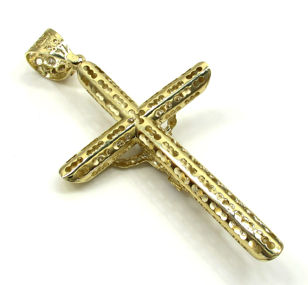 10k yellow gold cz medium jesus cross - Image 3