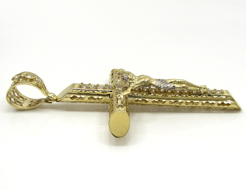 10k yellow gold cz medium jesus cross - Image 4