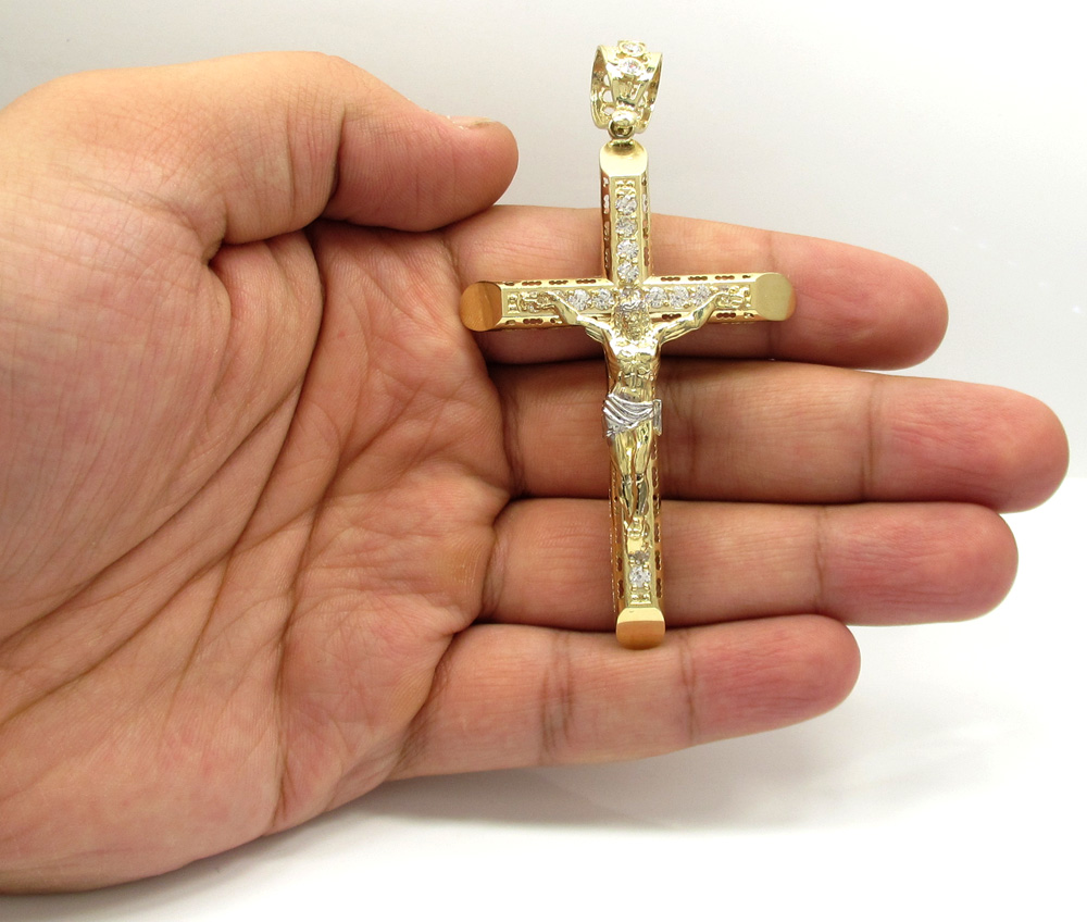 10k yellow gold cz medium jesus cross - Image 5