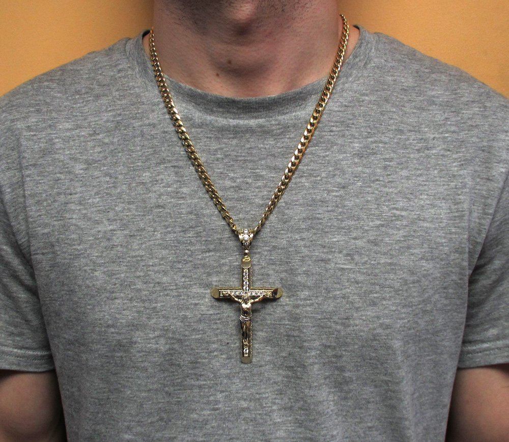 10k yellow gold cz medium jesus cross - Image 6