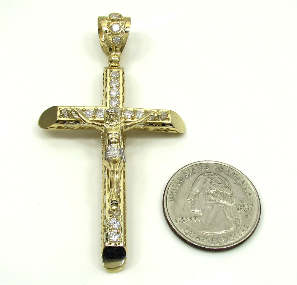 10k yellow gold cz medium jesus cross - Image 2