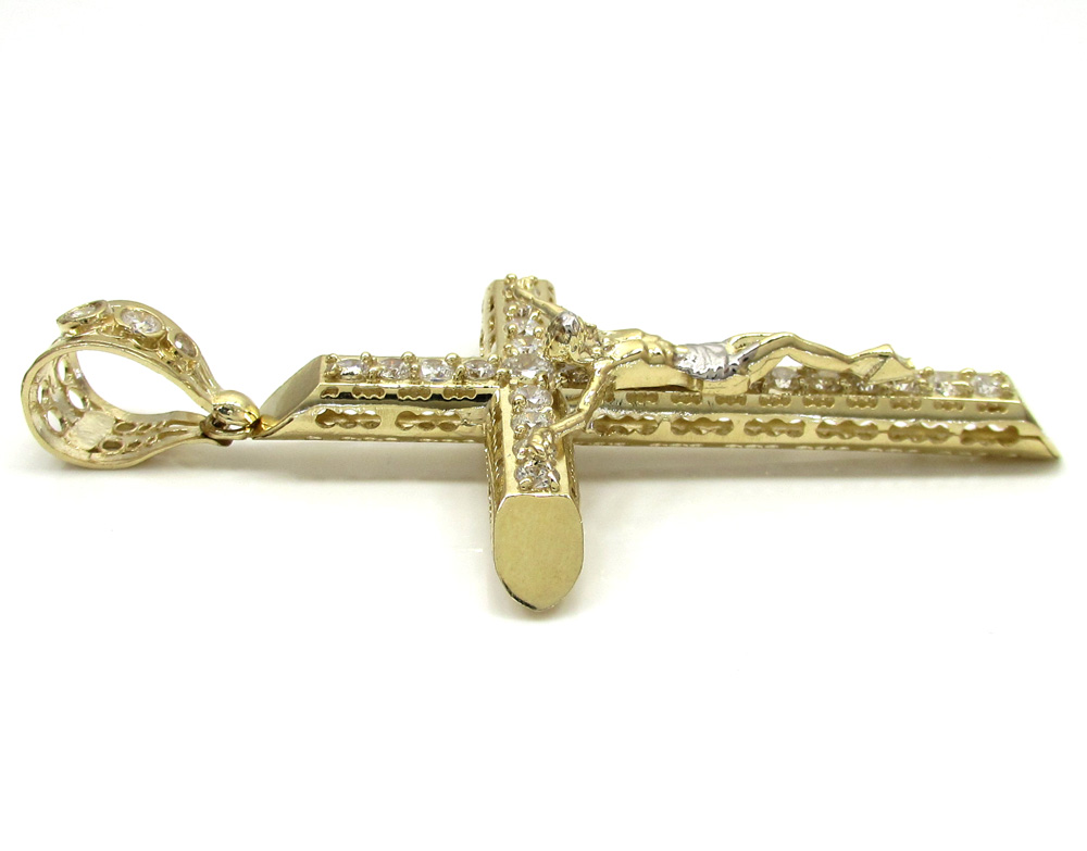 10k yellow gold cz medium jesus cross - Image 3
