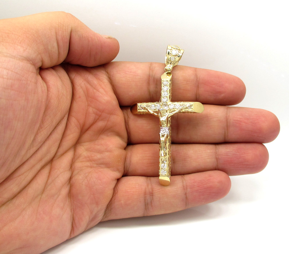 10k yellow gold cz medium jesus cross - Image 5
