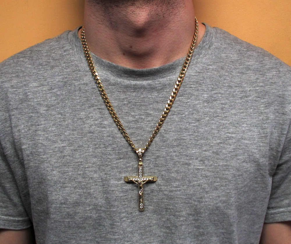 10k yellow gold cz medium jesus cross - Image 6