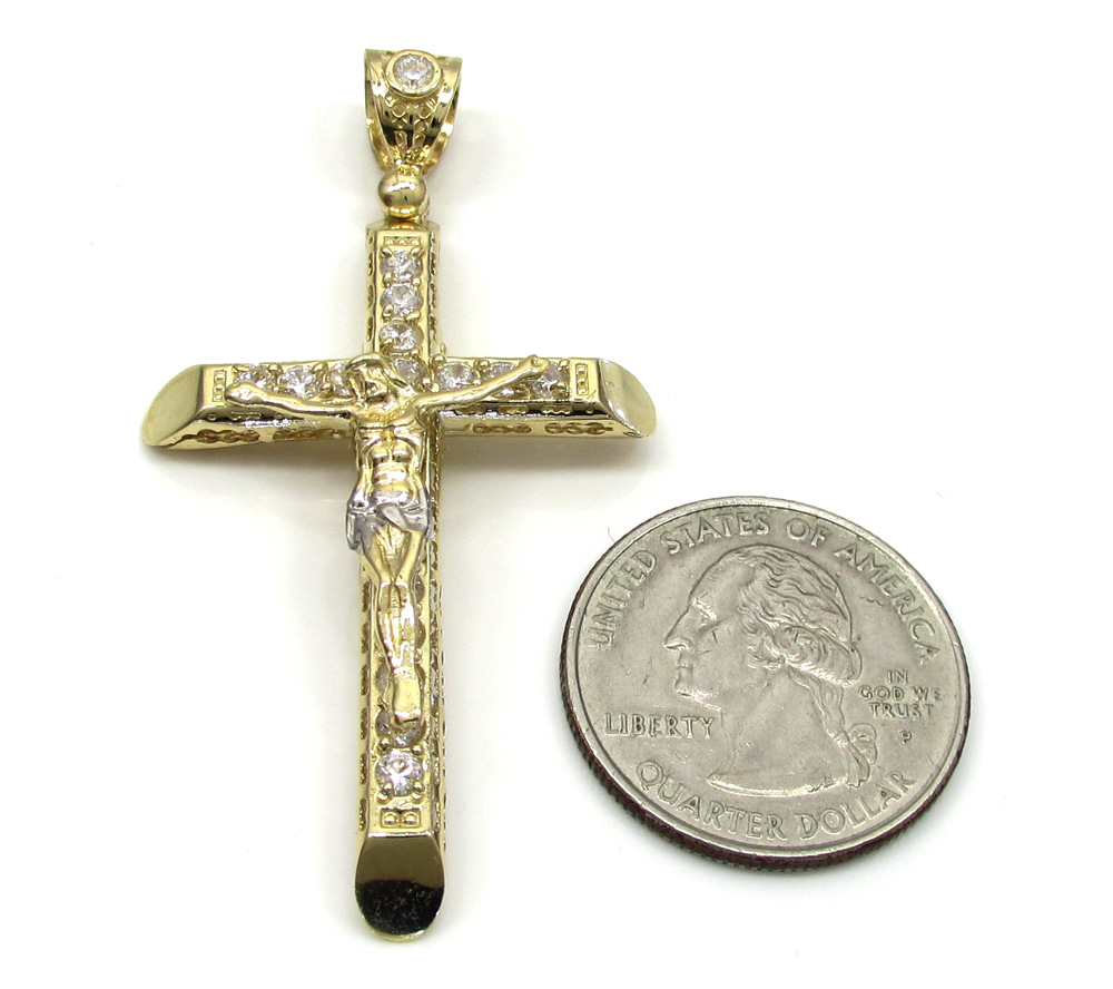 10k yellow gold cz large jesus cross