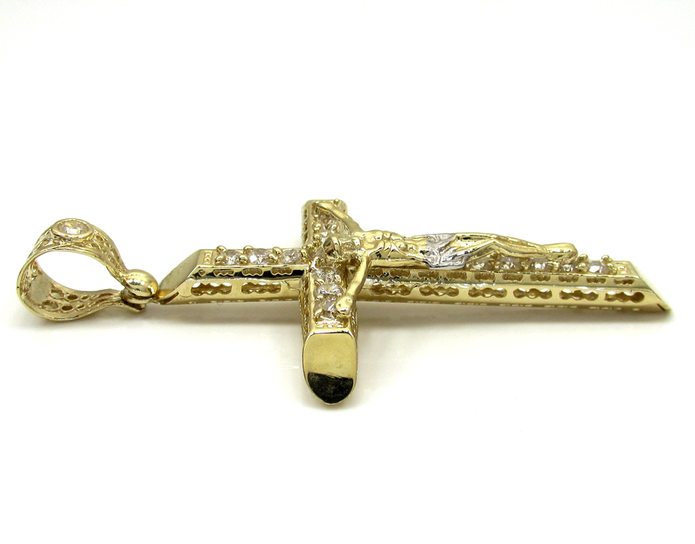 10k yellow gold cz large jesus cross
