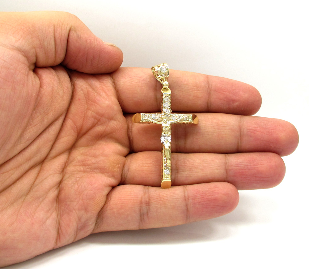 10k yellow gold cz large jesus cross - Image 5