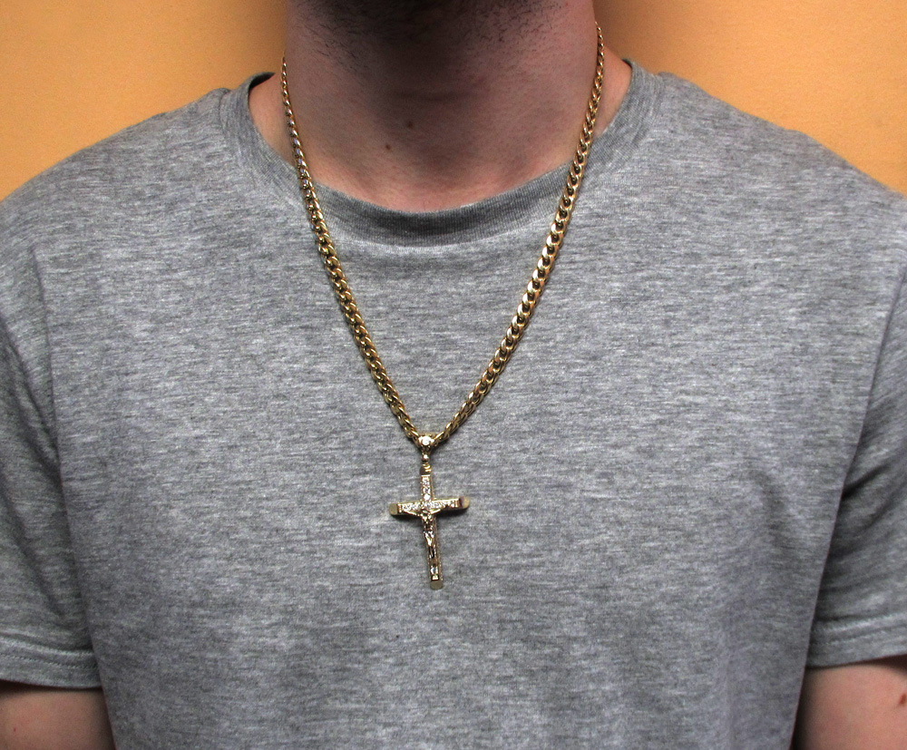 10k yellow gold cz large jesus cross - Image 6