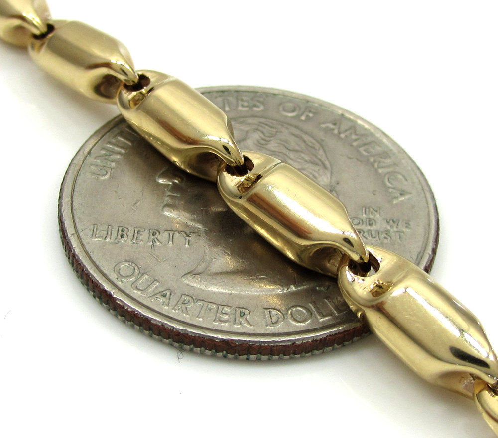 14k yellow gold hollow bullet link chain 24 inch 4.5mm