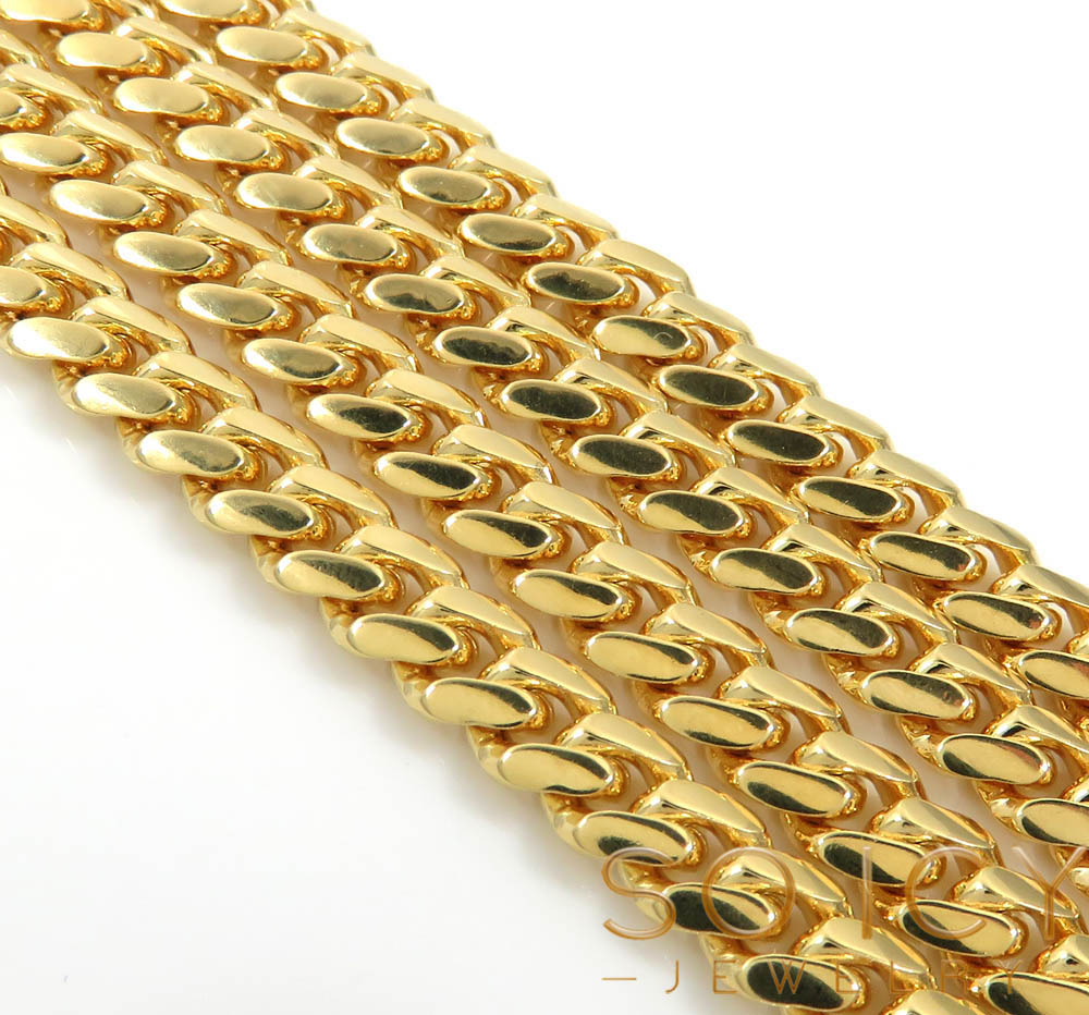 14k yellow gold solid miami link chain 18-32 inch 6mm