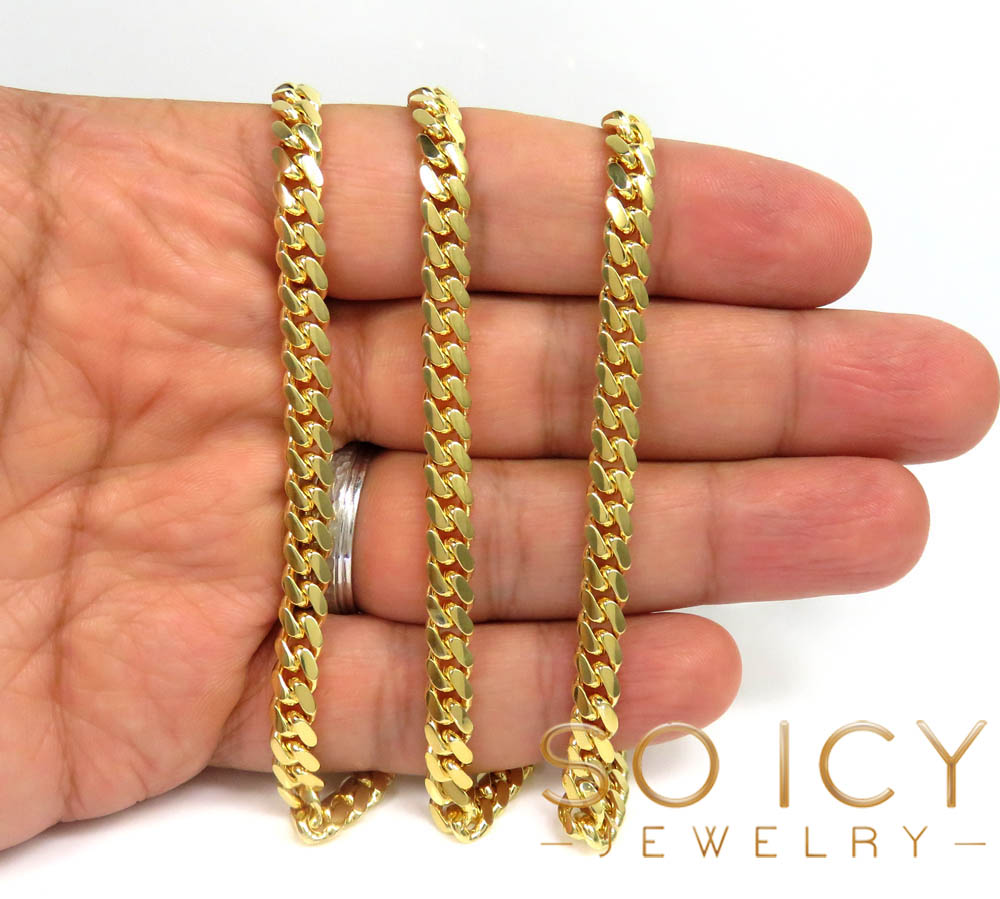 14k yellow gold solid miami link chain 18-26