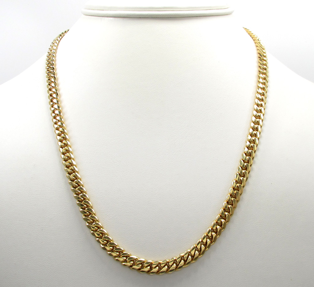 14k yellow gold solid miami link chain 18-32 inch 6mm