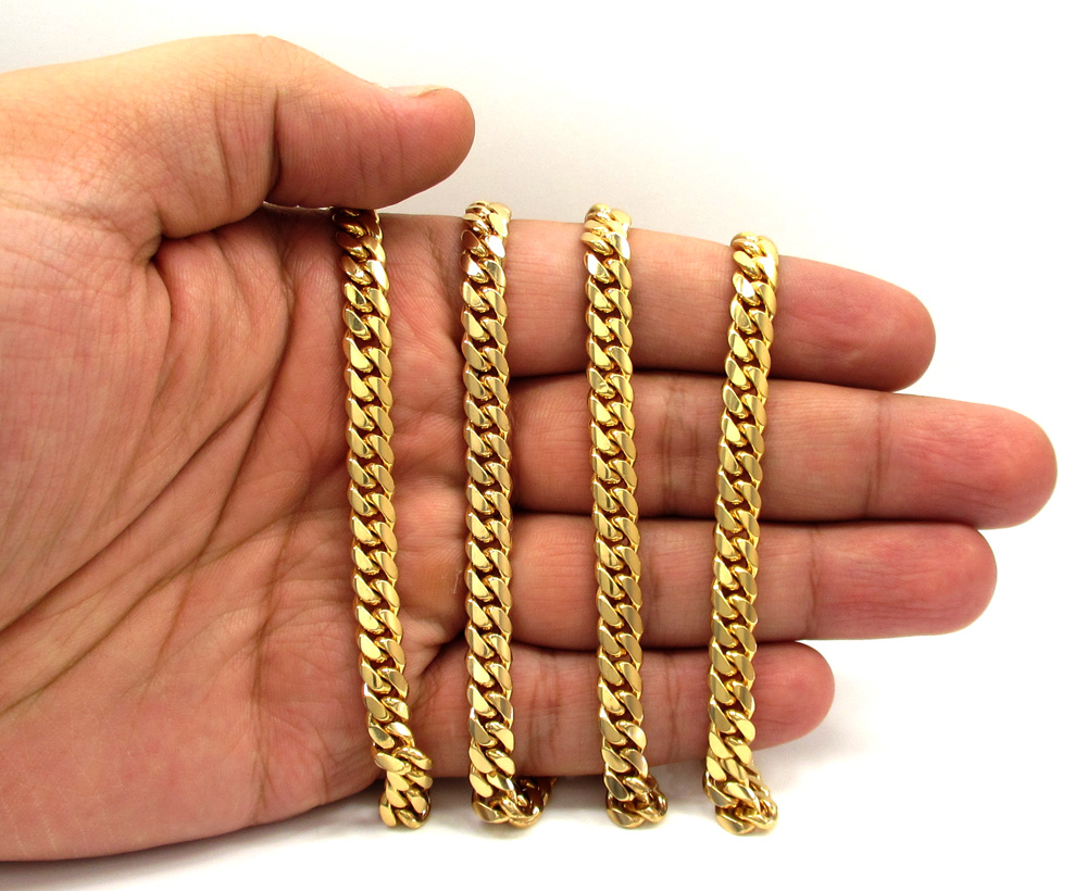 14k yellow gold solid miami link chain 18-32 inch 7mm