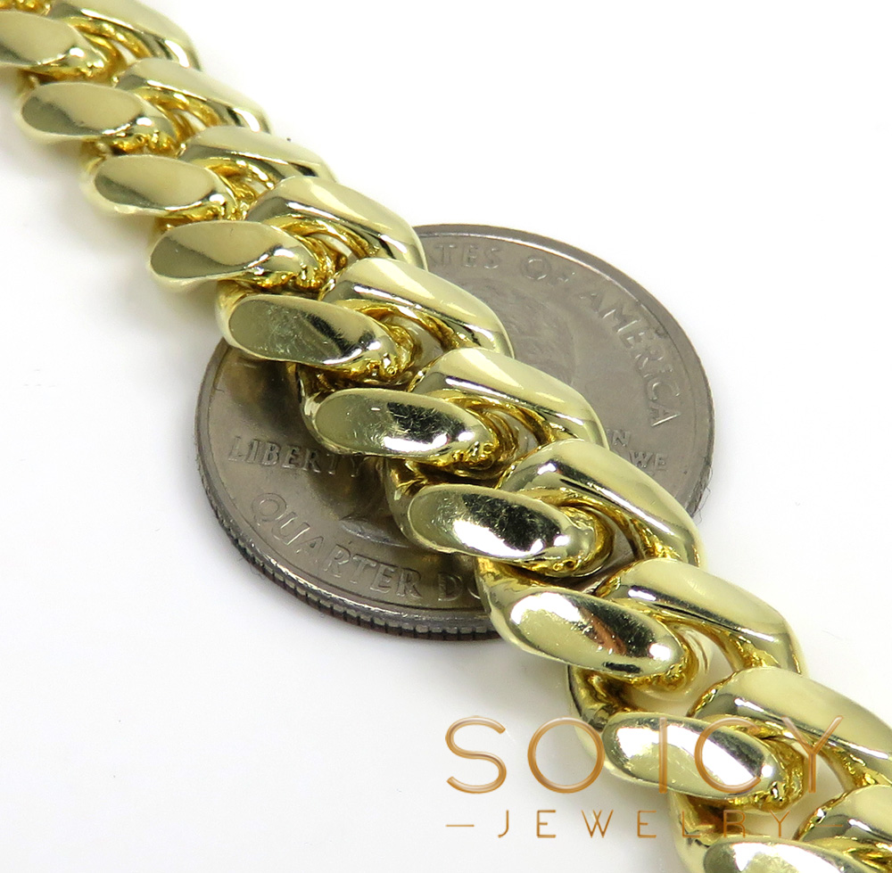 14k yellow gold solid miami link chain 20-32 inch 10.20mm