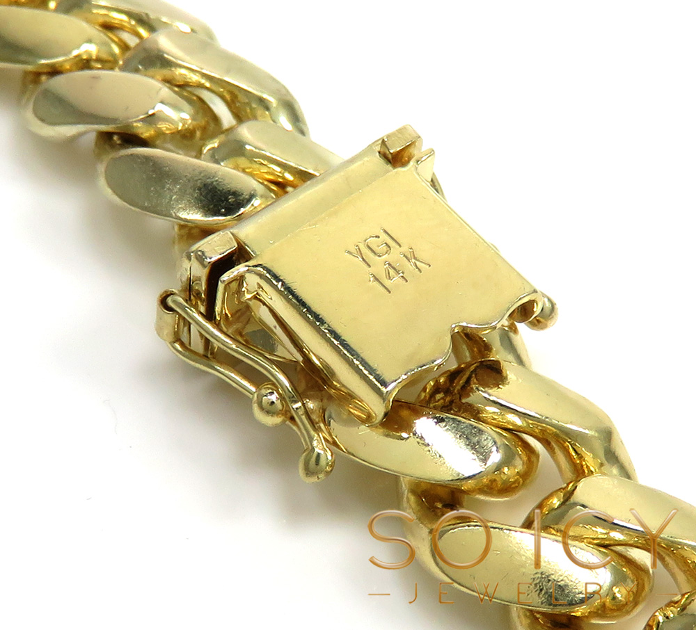 14k yellow gold solid miami link chain 20-32 inch 10.20mm