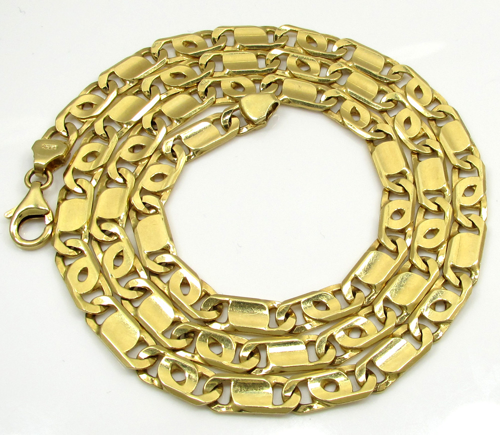 14k yellow gold solid tiger eye link chain 24 inch 6mm