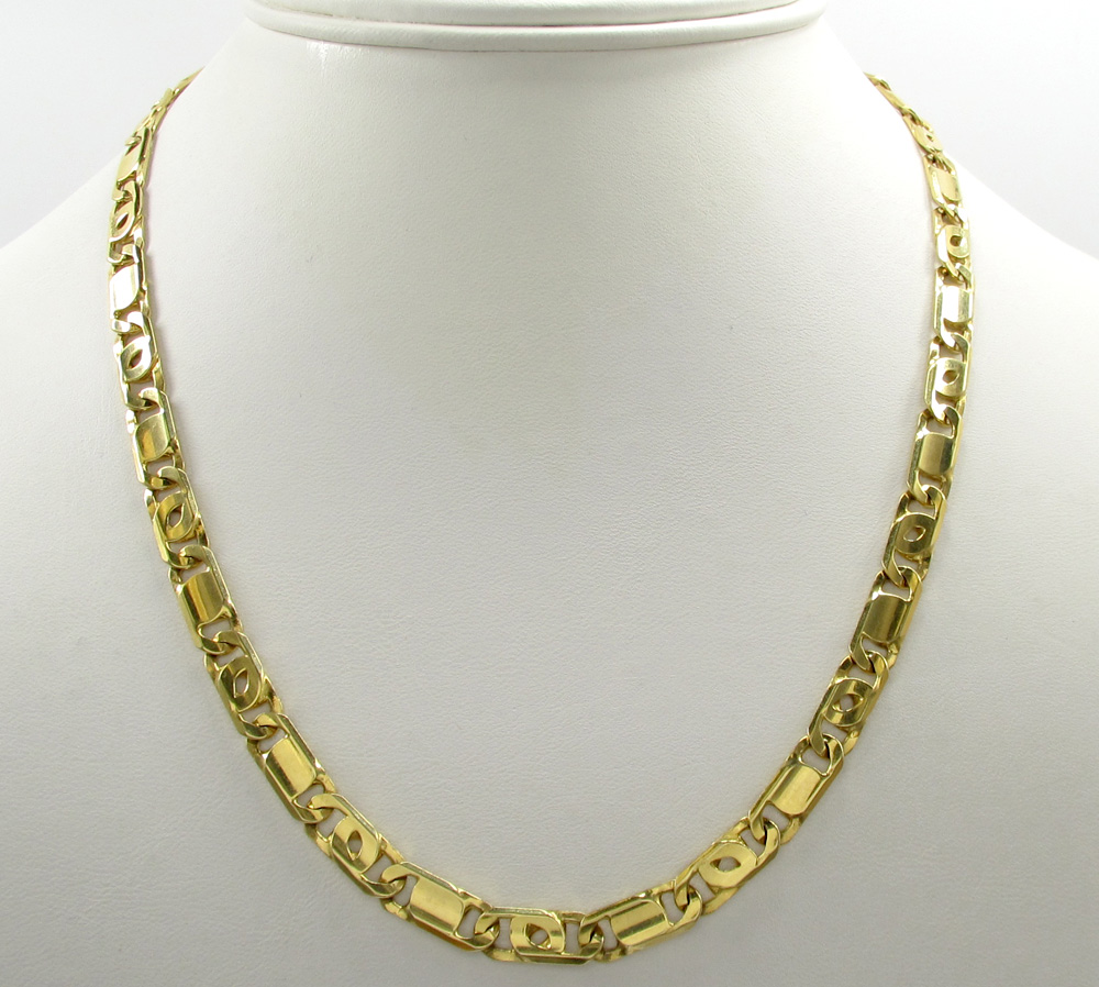 14k yellow gold solid tiger eye link chain 24 inch 6mm